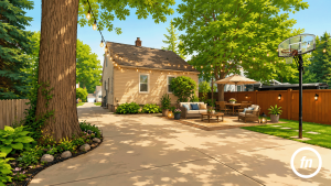 Illustration of a royal oak bungalow and a small but useful backyard